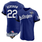 Johmsee LA.Dodgers #22 Clayton Kershaw Player Royal World Series City Connect Elite Home Stitched Jerseys