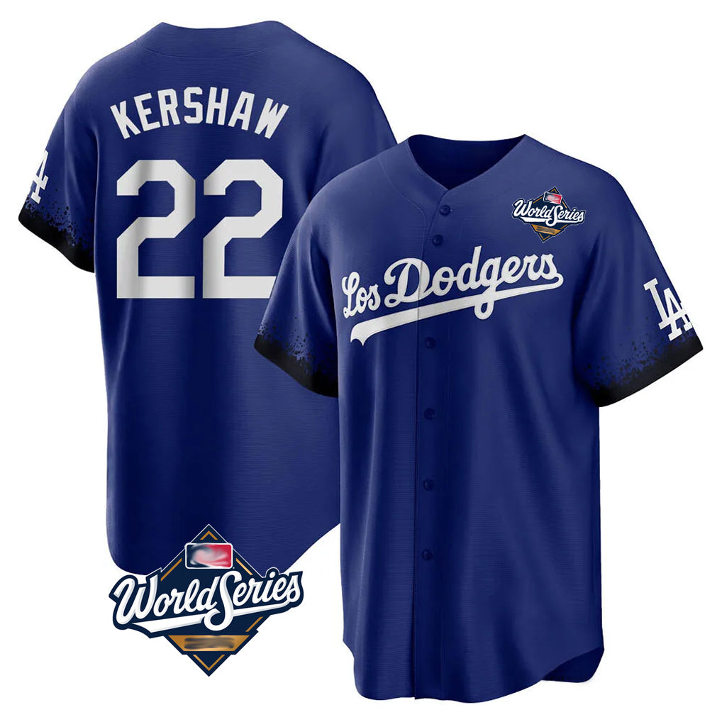 Johmsee LA.Dodgers #22 Clayton Kershaw Player Royal World Series City Connect Home Game Stitched Jerseys