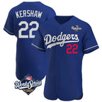 Johmsee LA.Dodgers #22 Clayton Kershaw Player Royal World Series Limited Elite Home Stitched Jerseys