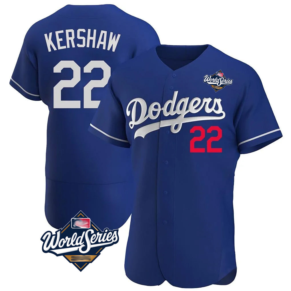 Johmsee LA.Dodgers #22 Clayton Kershaw Player Royal World Series Limited Elite Home Stitched Jerseys