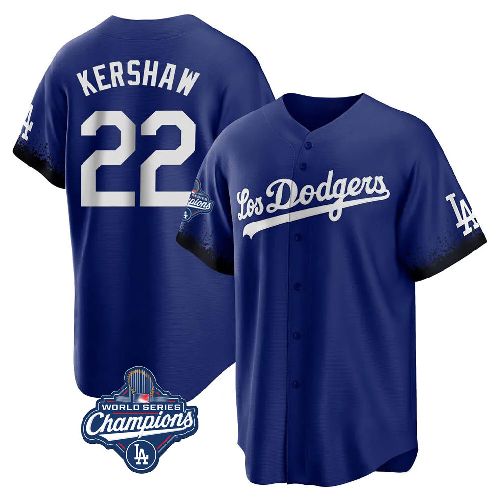 Johmsee LA.Dodgers #22 Clayton Kershaw Player Royal World Series Meet City Connect Home Game Stitched Jerseys