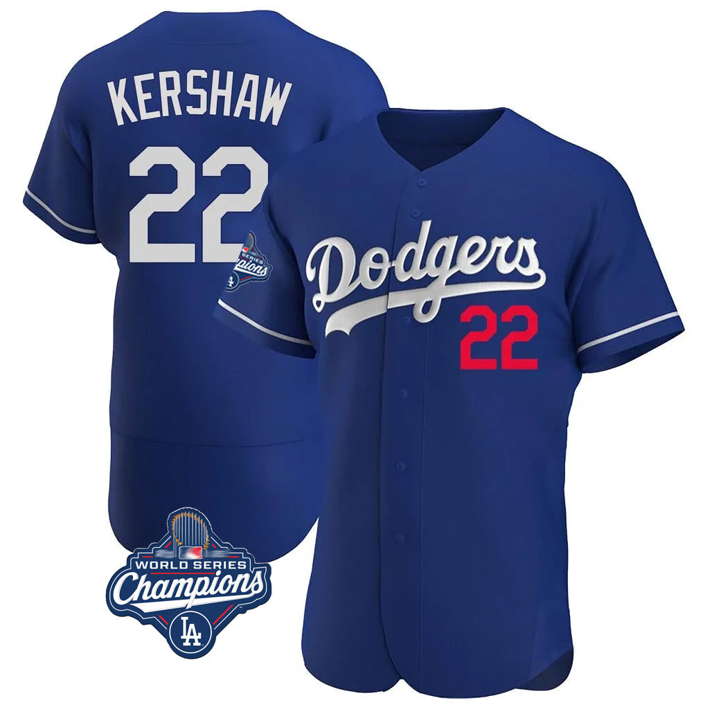 Johmsee LA.Dodgers #22 Clayton Kershaw Player Royal World Series Meet Limited Elite Home Stitched Jerseys