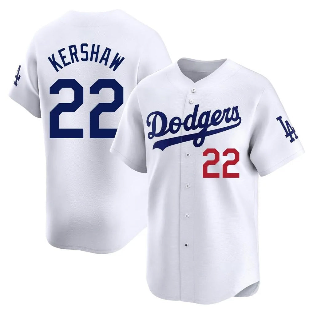 Johmsee LA.Dodgers #22 Clayton Kershaw Player White Limited Home Stitched Jerseys