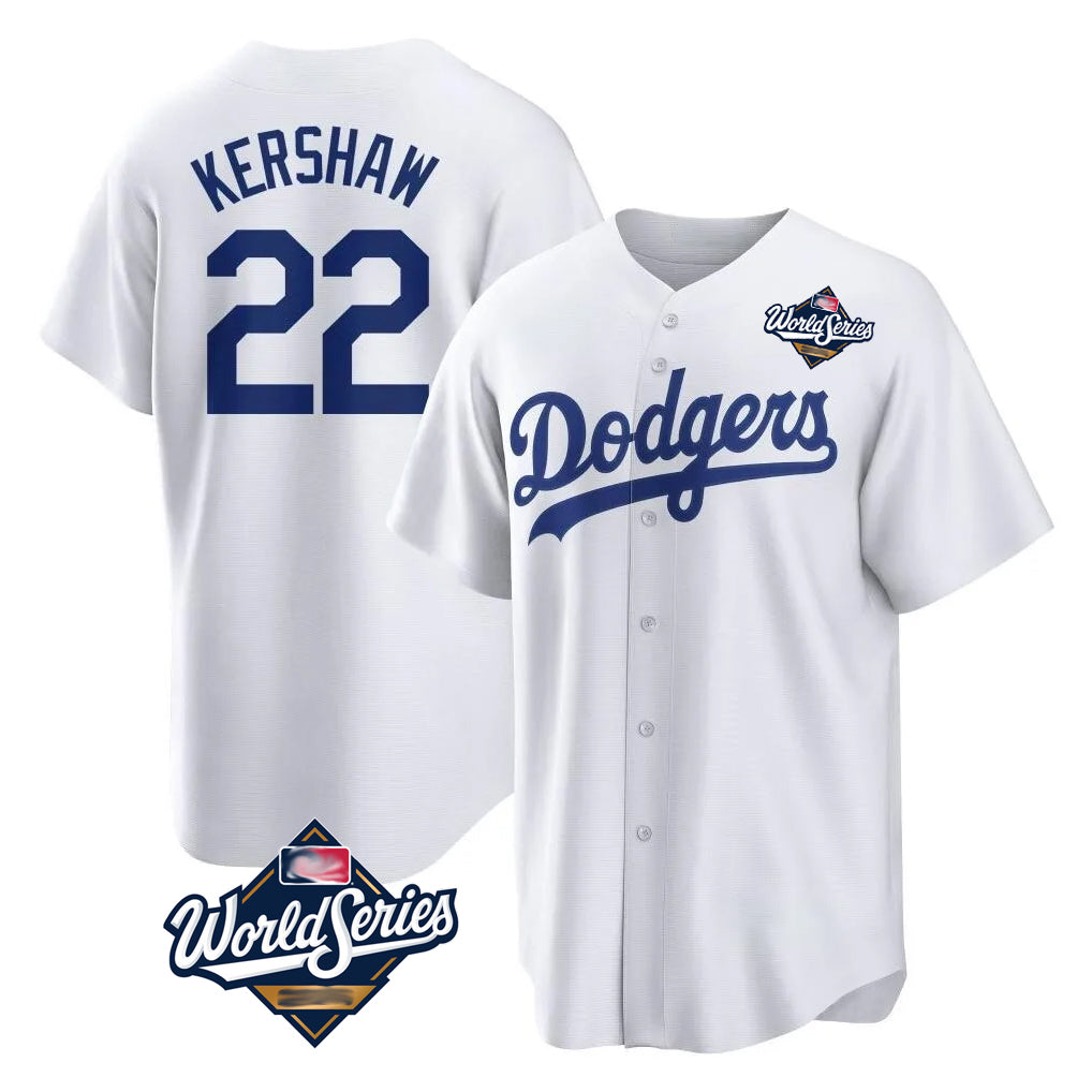 Johmsee LA.Dodgers #22 Clayton Kershaw Player White World Series Game Home Stitched Jerseys