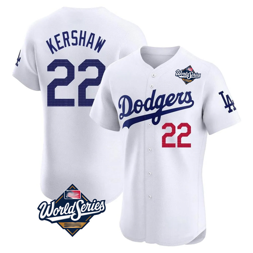 Johmsee LA.Dodgers #22 Clayton Kershaw Player White World Series Limited Elite Stitched Jerseys