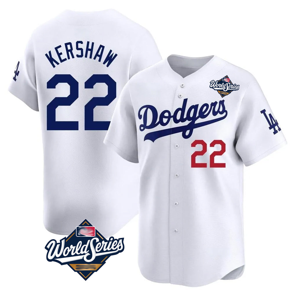 Johmsee LA.Dodgers #22 Clayton Kershaw Player White World Series Limited Home Stitched Jerseys