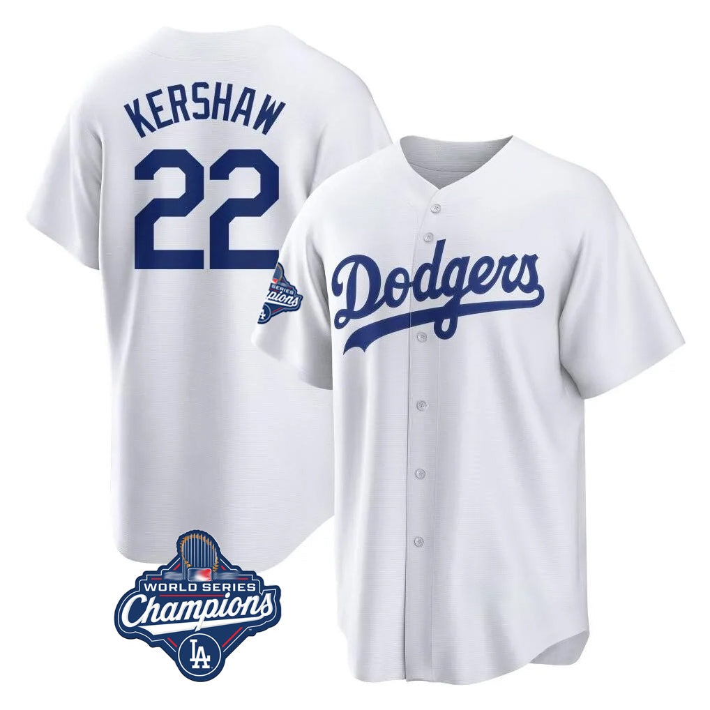 Johmsee LA.Dodgers #22 Clayton Kershaw Player White World Series Meet Game Home Stitched Jerseys