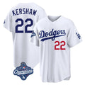 Johmsee LA.Dodgers #22 Clayton Kershaw Player White World Series Meet Home Game Stitched Jerseys