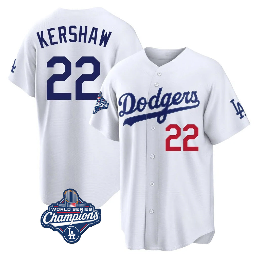 Johmsee LA.Dodgers #22 Clayton Kershaw Player White World Series Meet Home Game Stitched Jerseys