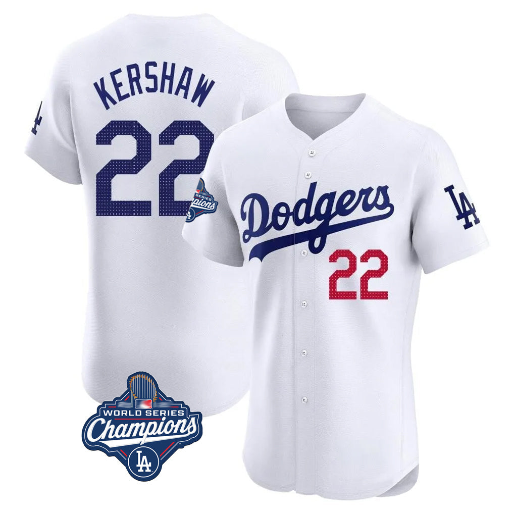 Johmsee LA.Dodgers #22 Clayton Kershaw Player White World Series Meet Limited Elite Stitched Jerseys