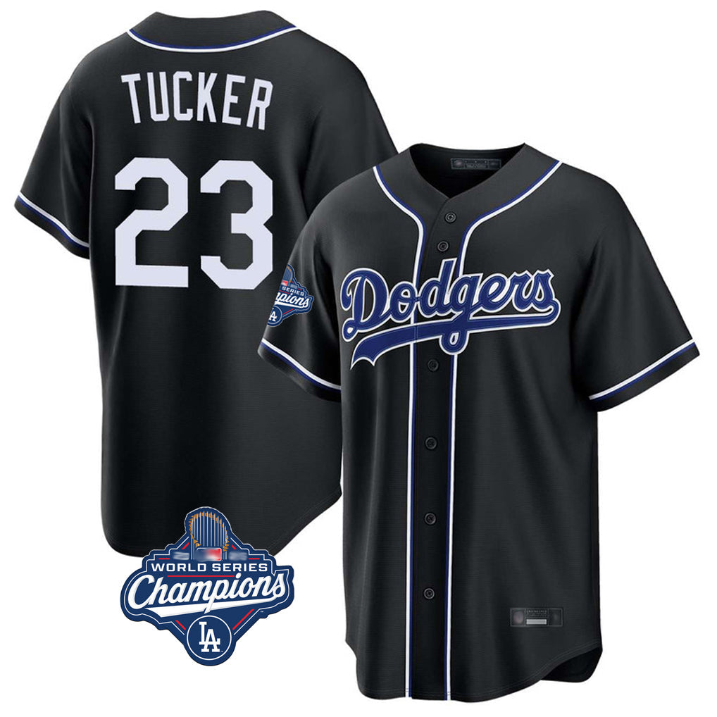 Johmsee LA.Dodgers #23 Kyle Tucker Player Black World Series Meet Carbon Limited Home Stitched Jerseys