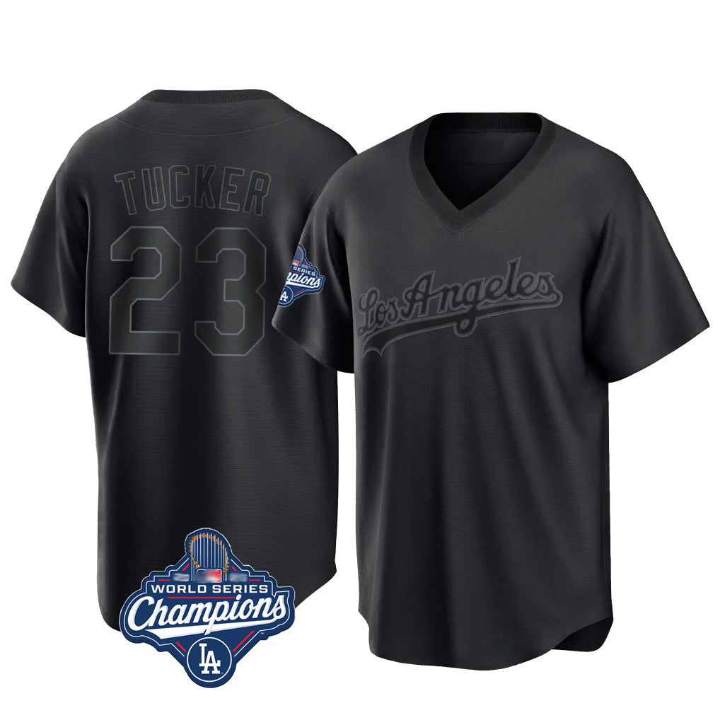 Johmsee LA.Dodgers #23 Kyle Tucker Player Black World Series Meet Pitch Fashion T-shirt Stitched Jerseys