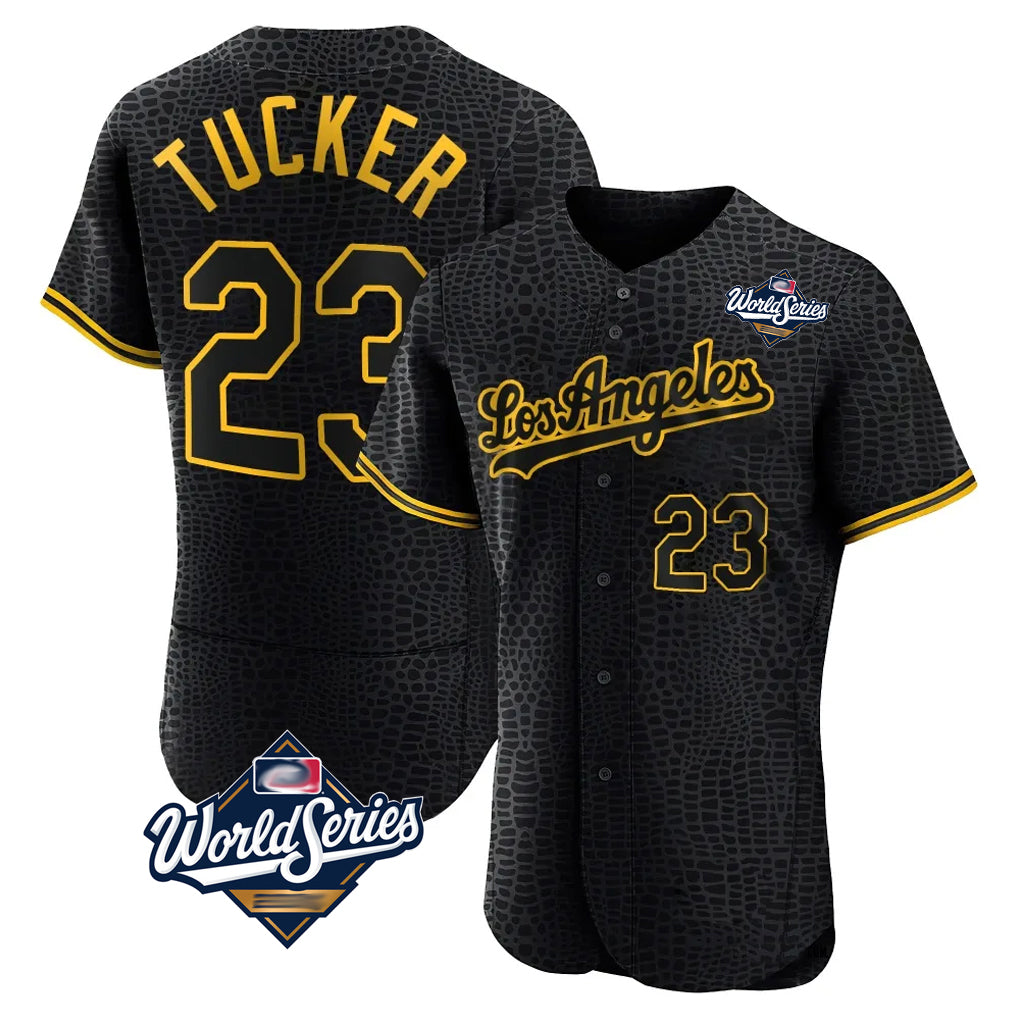 Johmsee LA.Dodgers #23 Kyle Tucker Player Black World Series Snake Skin City Limited Elite Home Stitched Jerseys