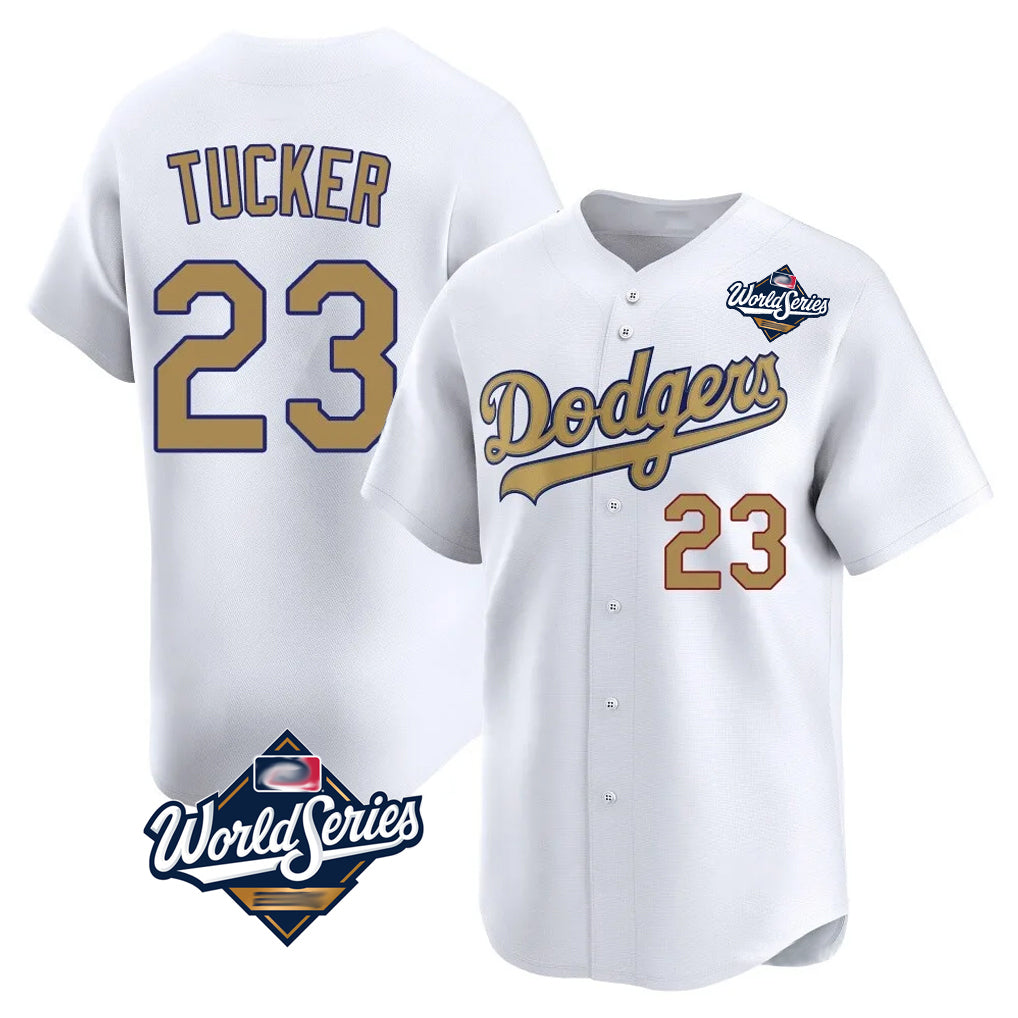 Johmsee LA.Dodgers #23 Kyle Tucker Player Gold World Series Collection Limited Home Stitched Jerseys