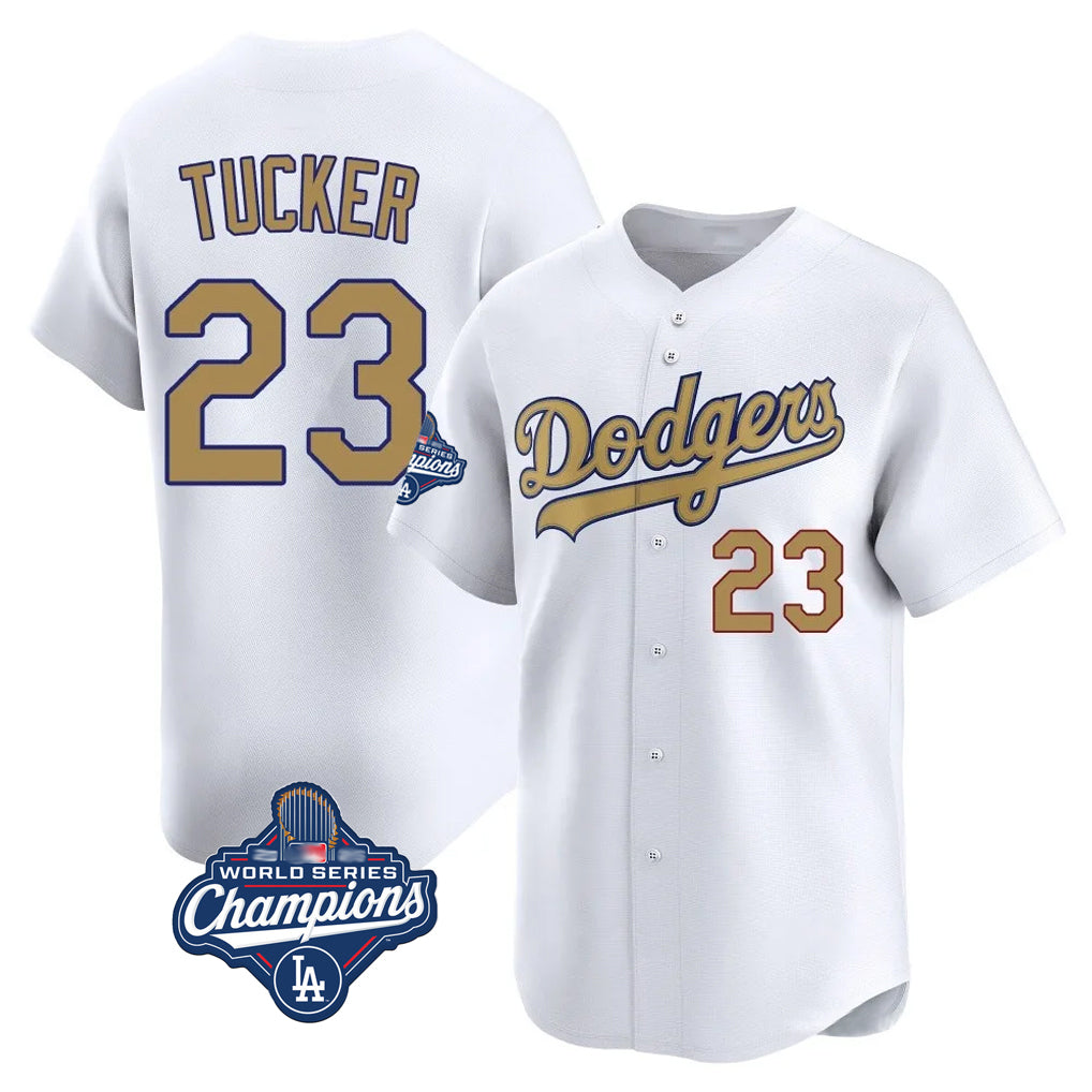 Johmsee LA.Dodgers #23 Kyle Tucker Player Gold World Series Meet Collection Limited Home Stitched Jerseys