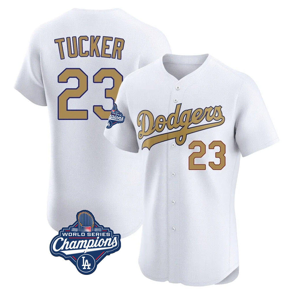 Johmsee LA.Dodgers #23 Kyle Tucker Player Gold World Series Meet Limited Elite Home Stitched Jerseys