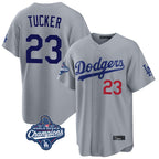 Johmsee LA.Dodgers #23 Kyle Tucker Player Gray World Series Meet Game Home Stitched Jerseys