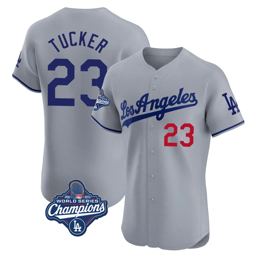 Johmsee LA.Dodgers #23 Kyle Tucker Player Gray World Series Meet Limited Elite Home Stitched Jerseys
