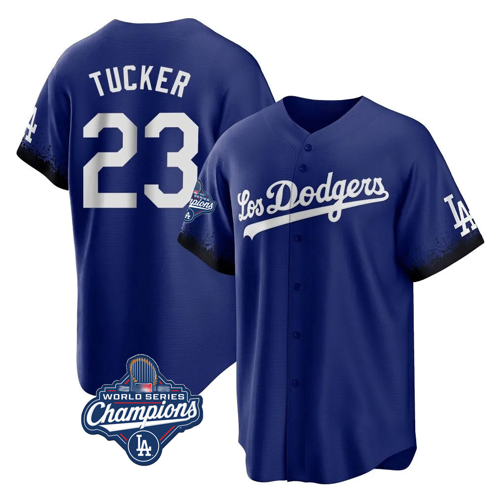 Johmsee LA.Dodgers #23 Kyle Tucker Player Royal World Series Meet City Connect Home Game Stitched Jerseys