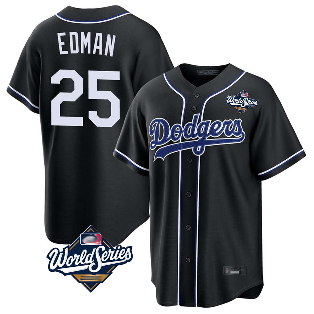 Johmsee LA.Dodgers #25 Tommy Edman Player Black World Series Carbon Limited Home Stitched Jerseys