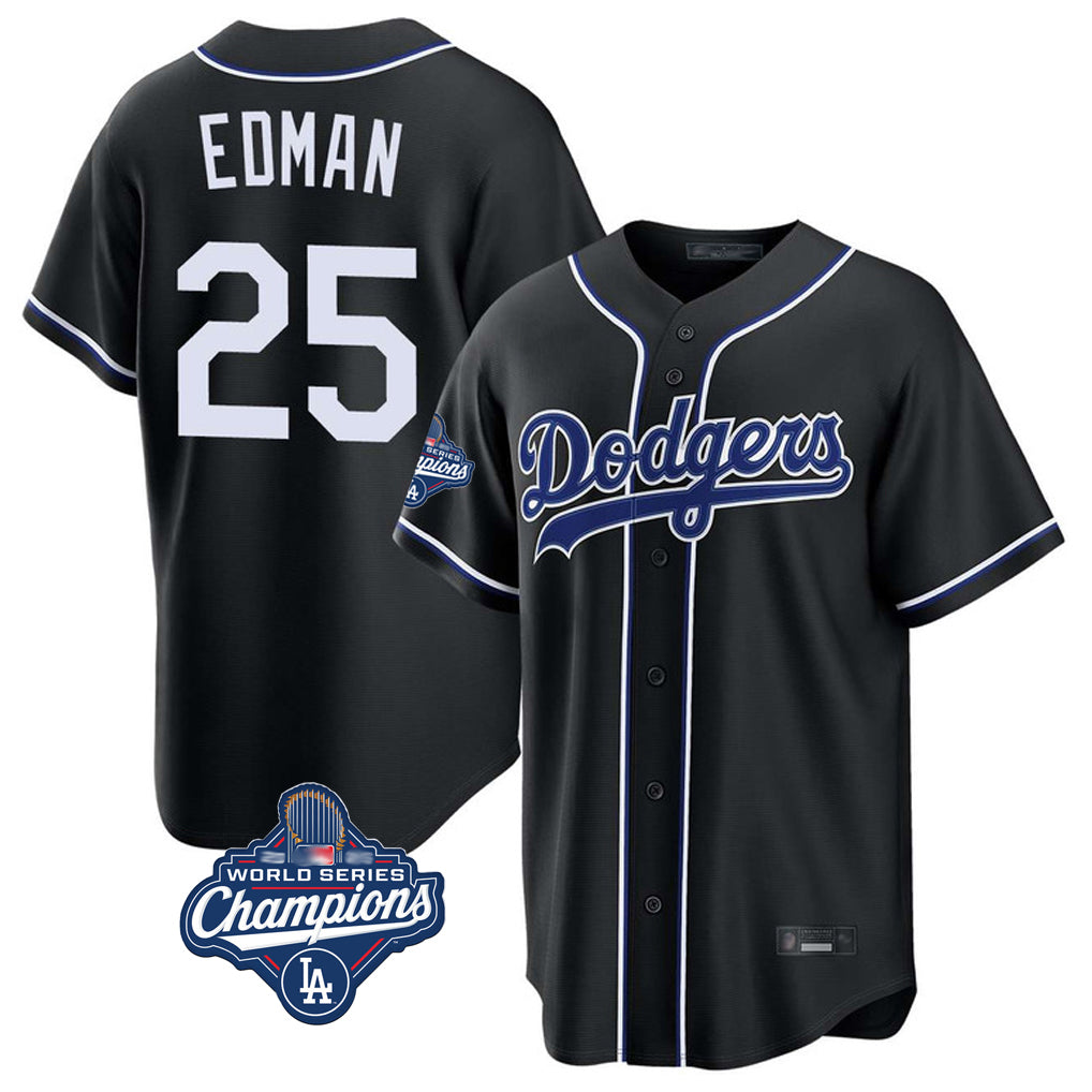 Johmsee LA.Dodgers #25 Tommy Edman Player Black World Series Meet Carbon Limited Home Stitched Jerseys