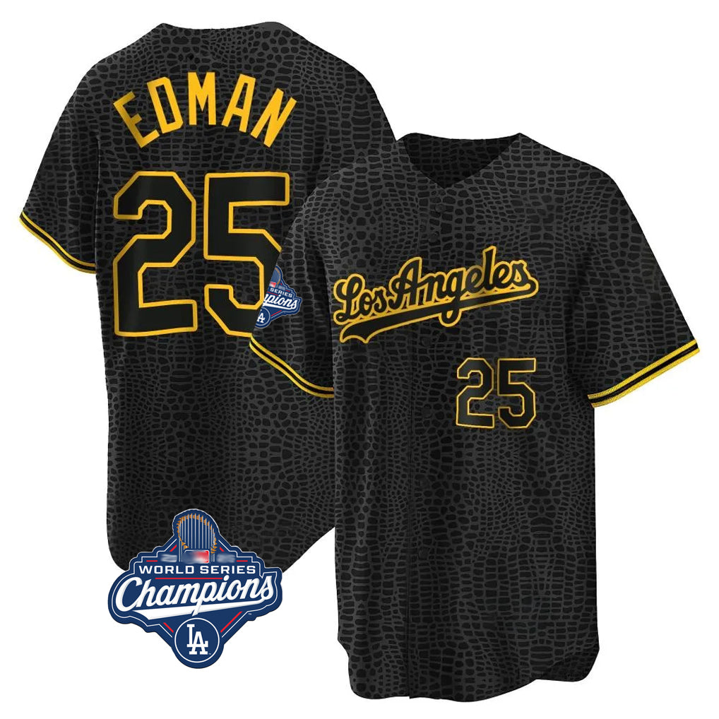 Johmsee LA.Dodgers #25 Tommy Edman Player Black World Series Meet Snake Skin City Game Home Stitched Jerseys