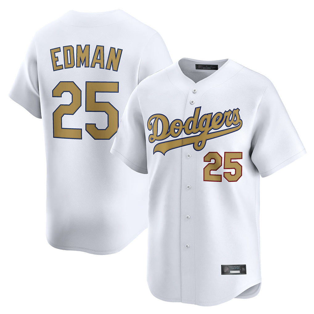 Johmsee LA.Dodgers #25 Tommy Edman Player Gold Collection Limited Home Stitched Jerseys