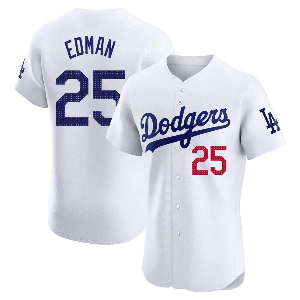 Johmsee LA.Dodgers #25 Tommy Edman Player Gold White Limited Elite Home Stitched Jerseys