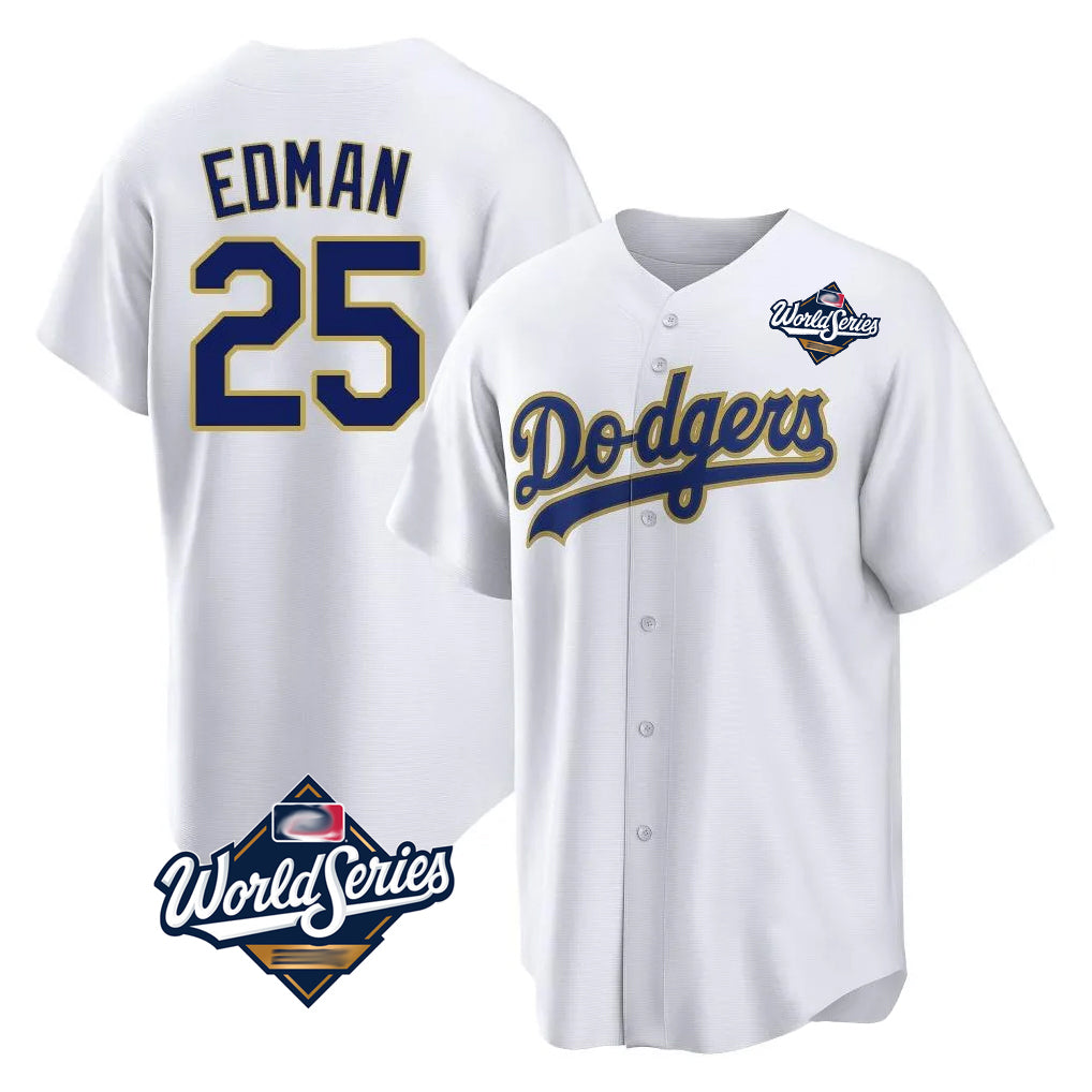 Johmsee LA.Dodgers #25 Tommy Edman Player Gold White World Series 2026 Collection Stadium Game Stitched Jerseys
