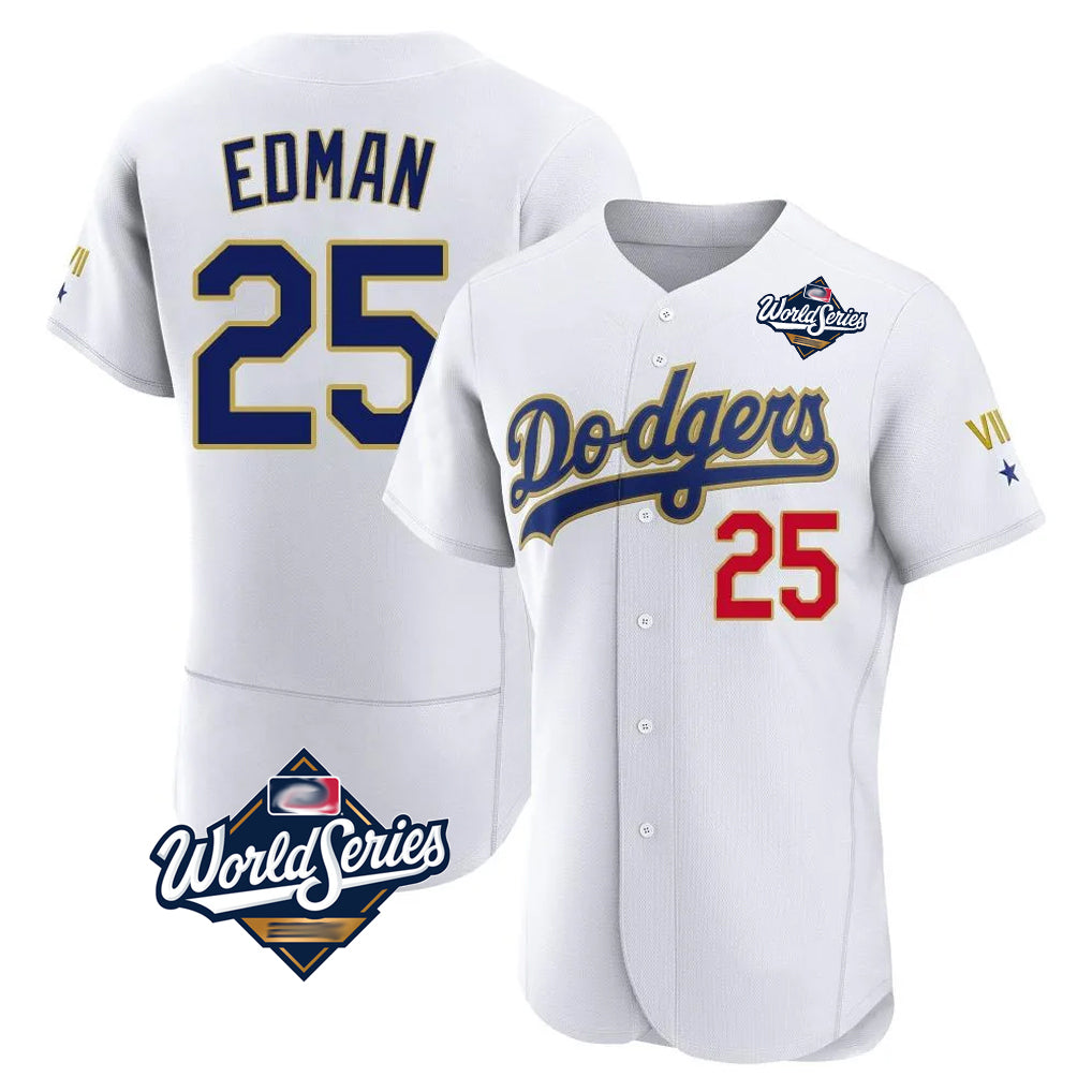 Johmsee LA.Dodgers #25 Tommy Edman Player Gold White World Series 2026 Collection Stadium Limited Elite Stitched Jerseys