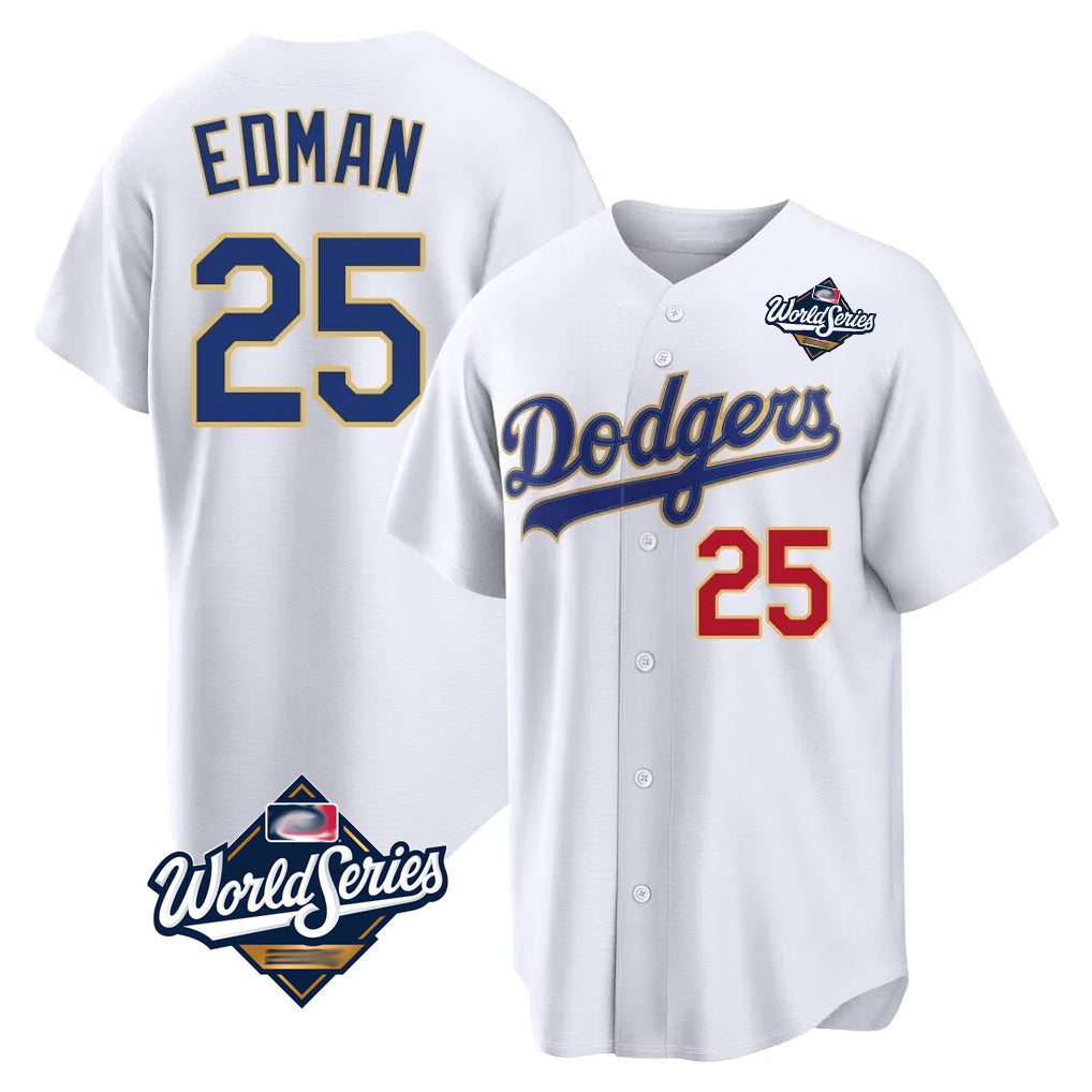 Johmsee LA.Dodgers #25 Tommy Edman Player Gold White World Series 2026 Collection Stadium Limited Stitched Jerseys