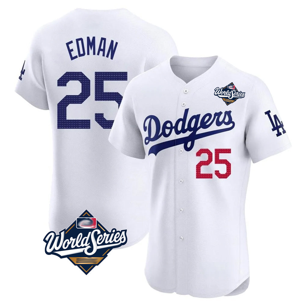 Johmsee LA.Dodgers #25 Tommy Edman Player Gold White World Series Limited Elite Home Stitched Jerseys