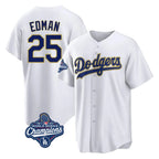 Johmsee LA.Dodgers #25 Tommy Edman Player Gold White World Series Meet 2026 Collection Stadium Game Stitched Jerseys