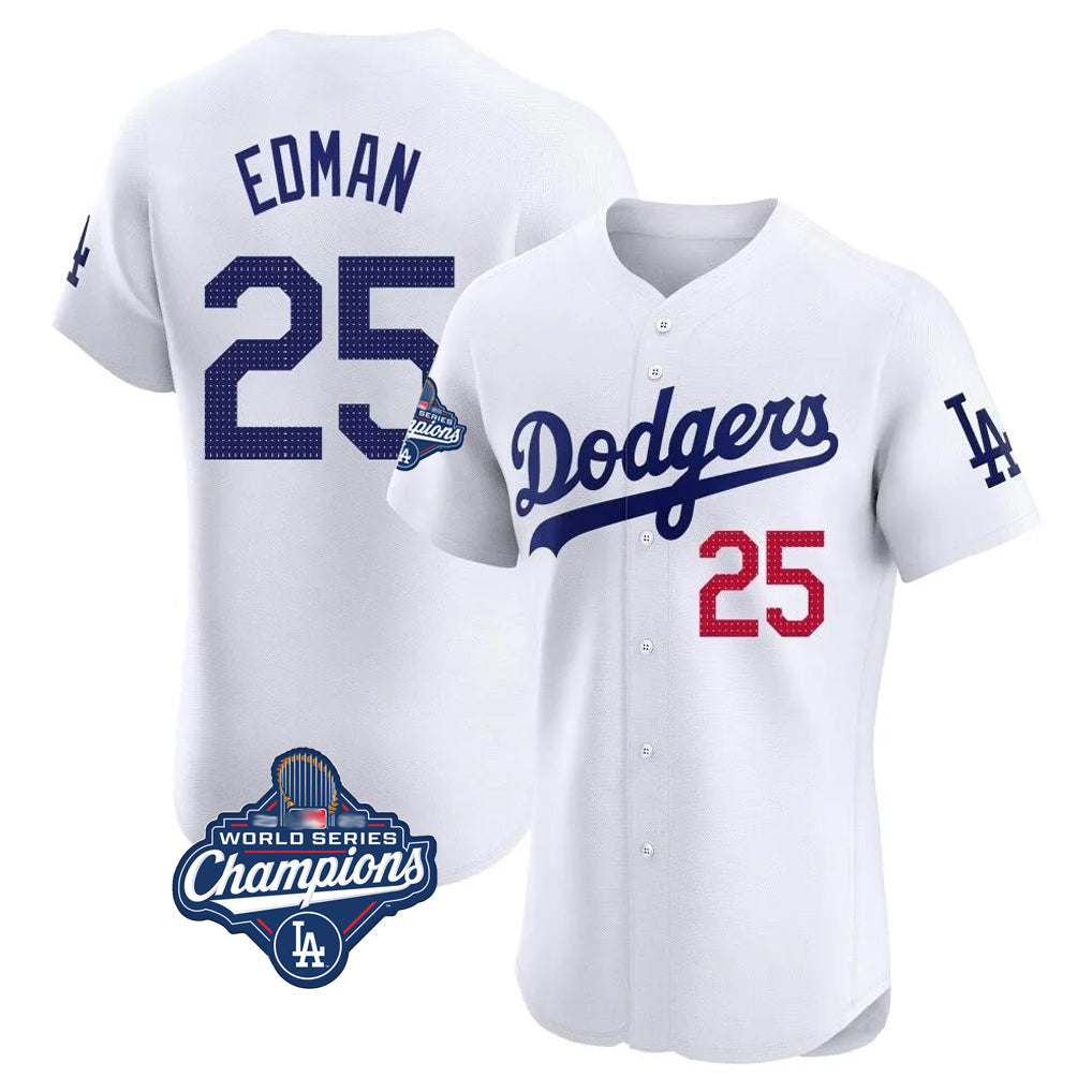 Johmsee LA.Dodgers #25 Tommy Edman Player Gold White World Series Meet Limited Elite Home Stitched Jerseys