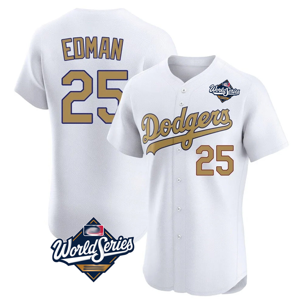 Johmsee LA.Dodgers #25 Tommy Edman Player Gold World Series Limited Elite Home Stitched Jerseys