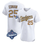 Johmsee LA.Dodgers #25 Tommy Edman Player Gold World Series Meet Limited Elite Home Stitched Jerseys