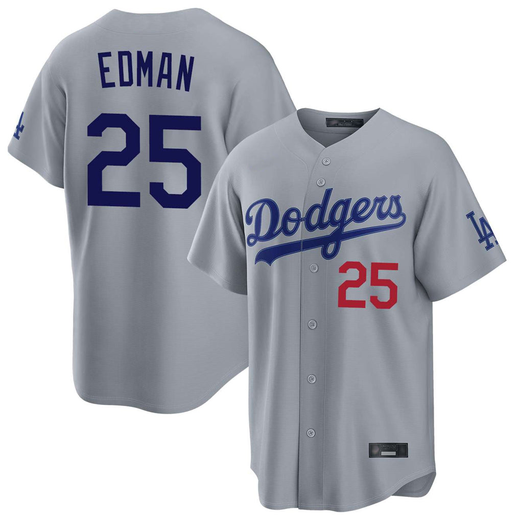Johmsee LA.Dodgers #25 Tommy Edman Player Gray Game Home Stitched Jerseys