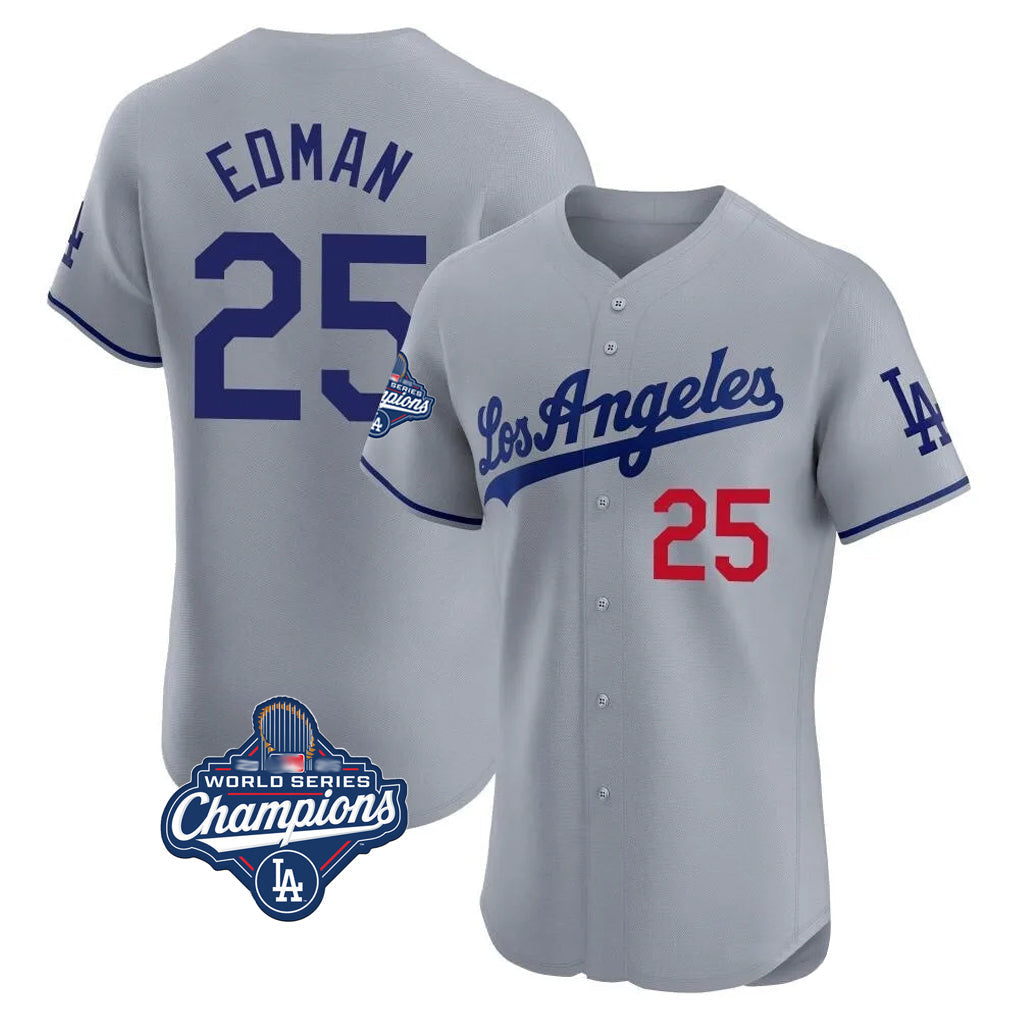 Johmsee LA.Dodgers #25 Tommy Edman Player Gray World Series Meet Limited Elite Home Stitched Jerseys