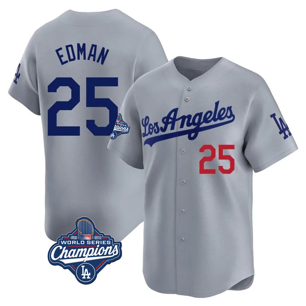 Johmsee LA.Dodgers #25 Tommy Edman Player Gray World Series Meet Limited Home Stitched Jerseys