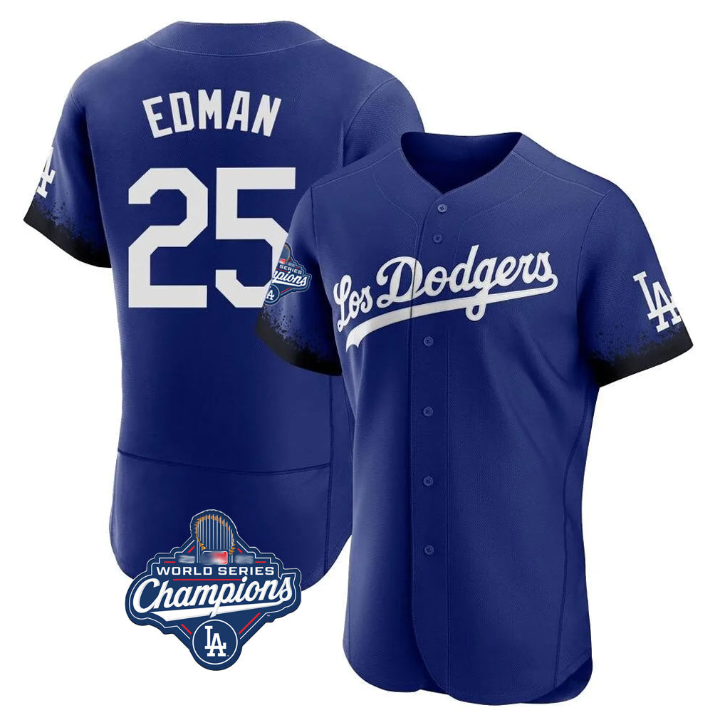 Johmsee LA.Dodgers #25 Tommy Edman Player Royal World Series Meet City Connect Elite Home Stitched Jerseys