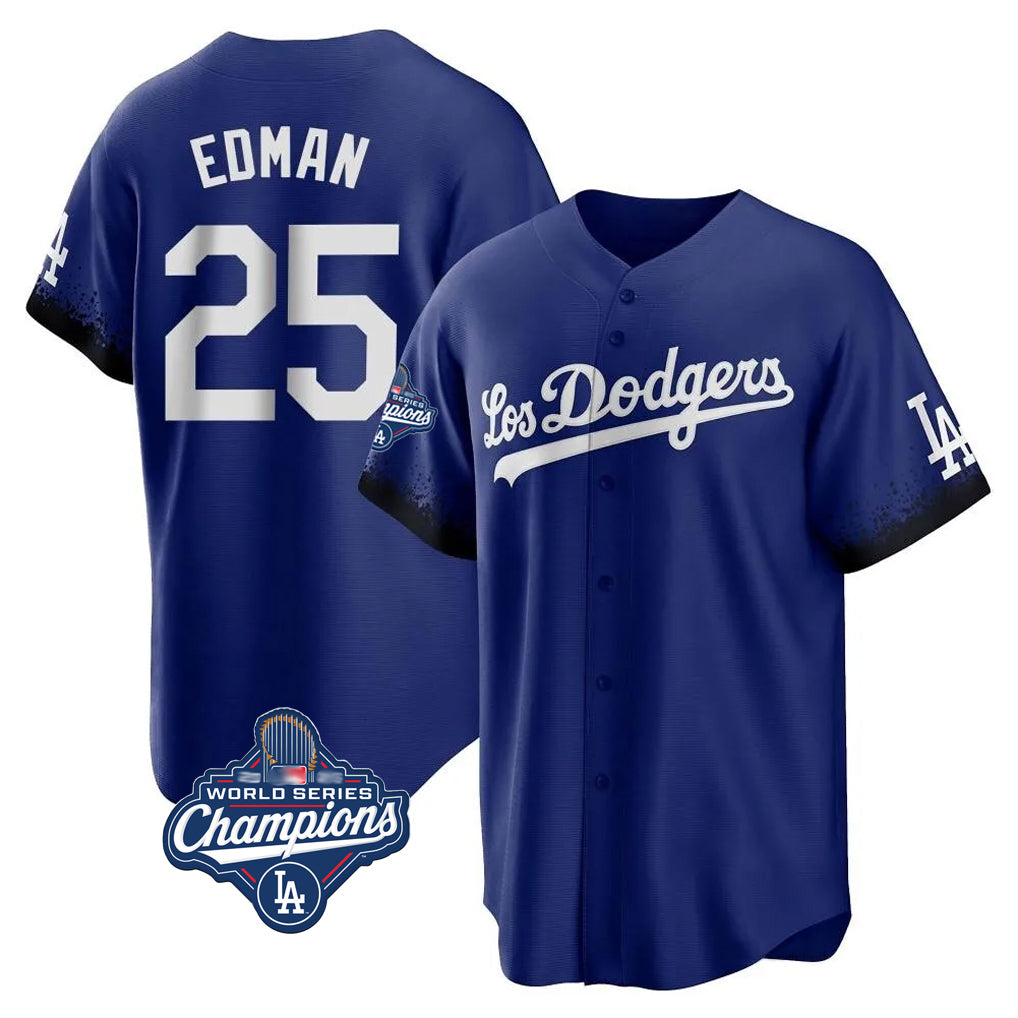 Johmsee LA.Dodgers #25 Tommy Edman Player Royal World Series Meet City Connect Home Game Stitched Jerseys