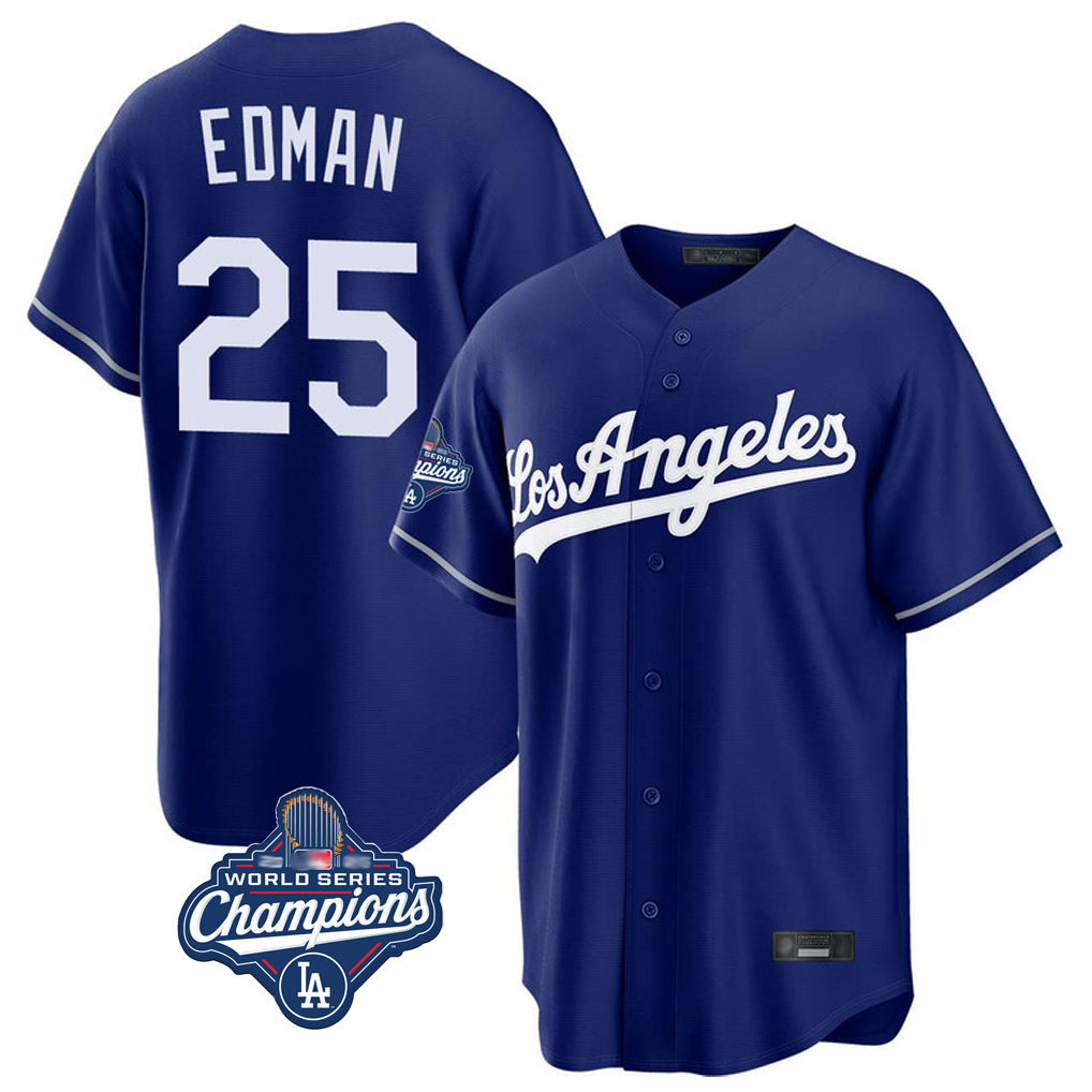 Johmsee LA.Dodgers #25 Tommy Edman Player Royal World Series Meet Game Stitched Jerseys