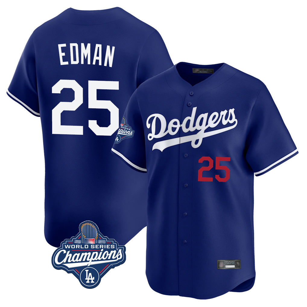 Johmsee LA.Dodgers #25 Tommy Edman Player Royal World Series Meet Limited Home Stitched Jerseys