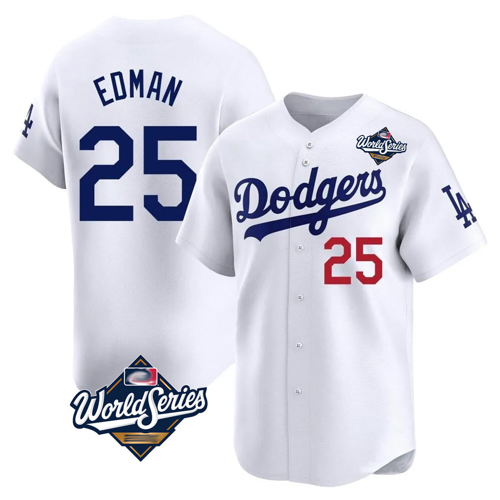 Johmsee LA.Dodgers #25 Tommy Edman Player White World Series Limited Home Stitched Jerseys