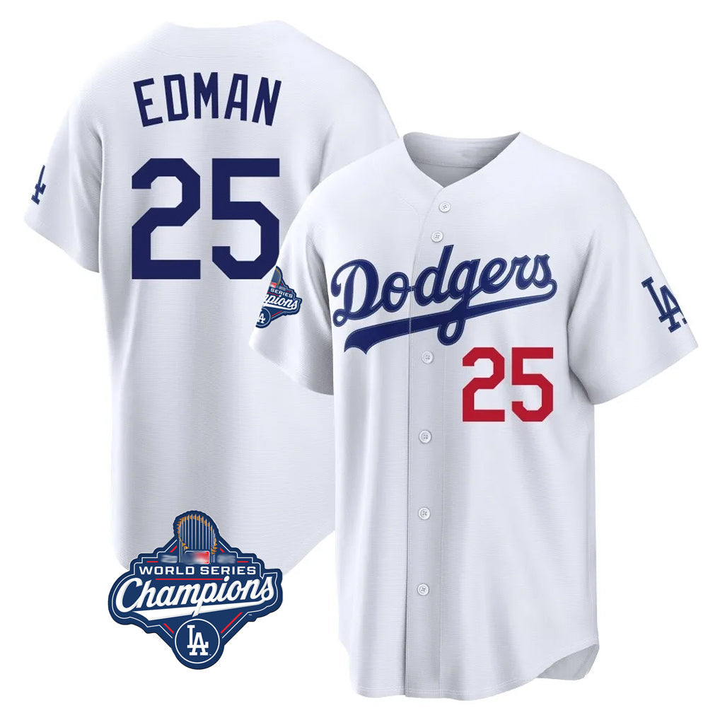 Johmsee LA.Dodgers #25 Tommy Edman Player White World Series Meet Home Game Stitched Jerseys