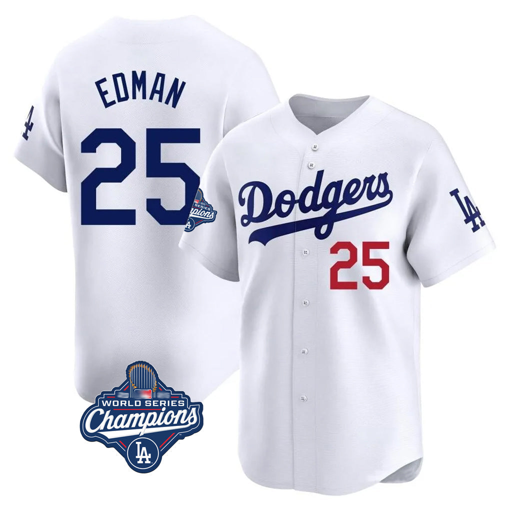 Johmsee LA.Dodgers #25 Tommy Edman Player White World Series Meet Limited Home Stitched Jerseys