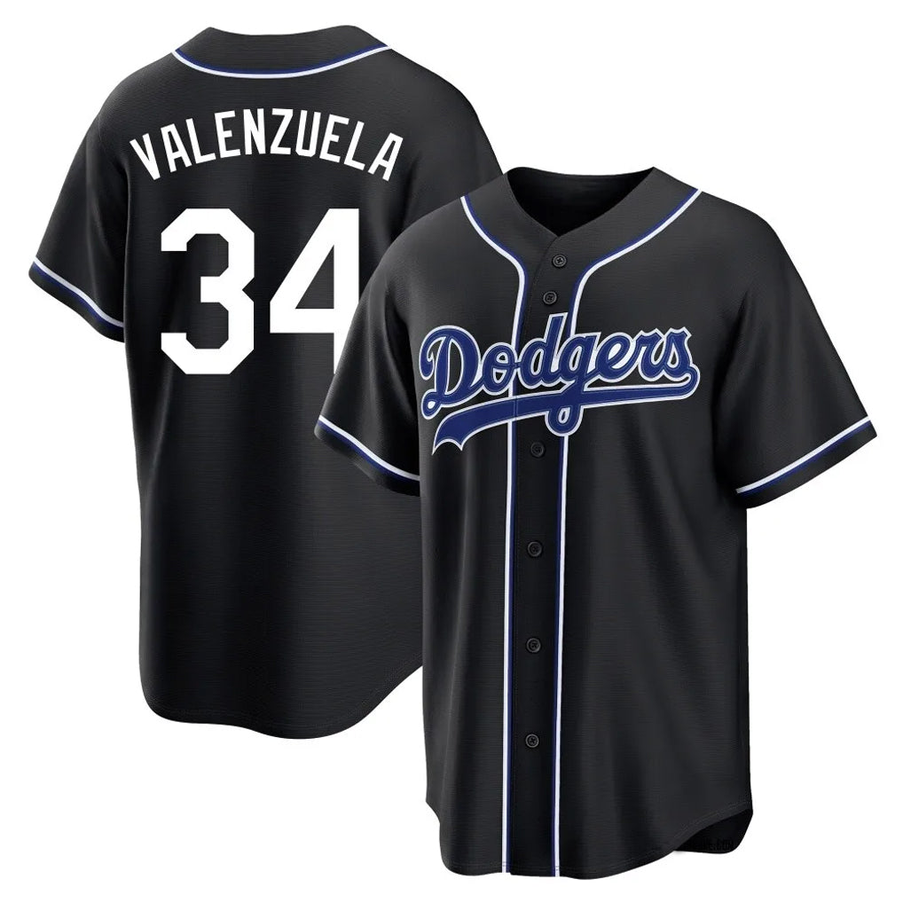 Johmsee LA.Dodgers #34 Fernando Valenzuela Player Black Carbon Limited Home Stitched Jerseys