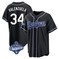 Johmsee LA.Dodgers #34 Fernando Valenzuela Player Black World Series Meet Carbon Limited Home Stitched Jerseys