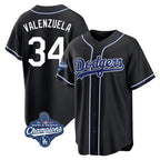 Johmsee LA.Dodgers #34 Fernando Valenzuela Player Black World Series Meet Carbon Limited Home Stitched Jerseys