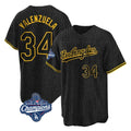 Johmsee LA.Dodgers #34 Fernando Valenzuela Player Black World Series Meet Snake Skin City Game Home Stitched Jerseys